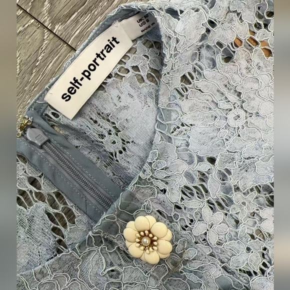 Self-Portrait Blue Fine Lace Mini Dress - Picture 9 of 11